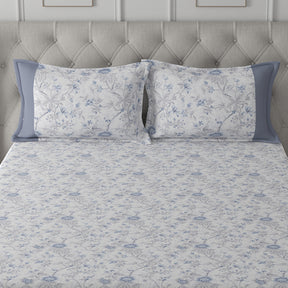 Tranquil Serenity Floral Impression 100% Cotton Printed Blue Pillow Case Set Of 2