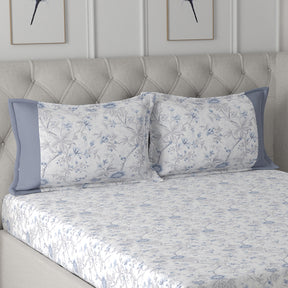 Tranquil Serenity Floral Impression 100% Cotton Printed Blue Pillow Case Set Of 2
