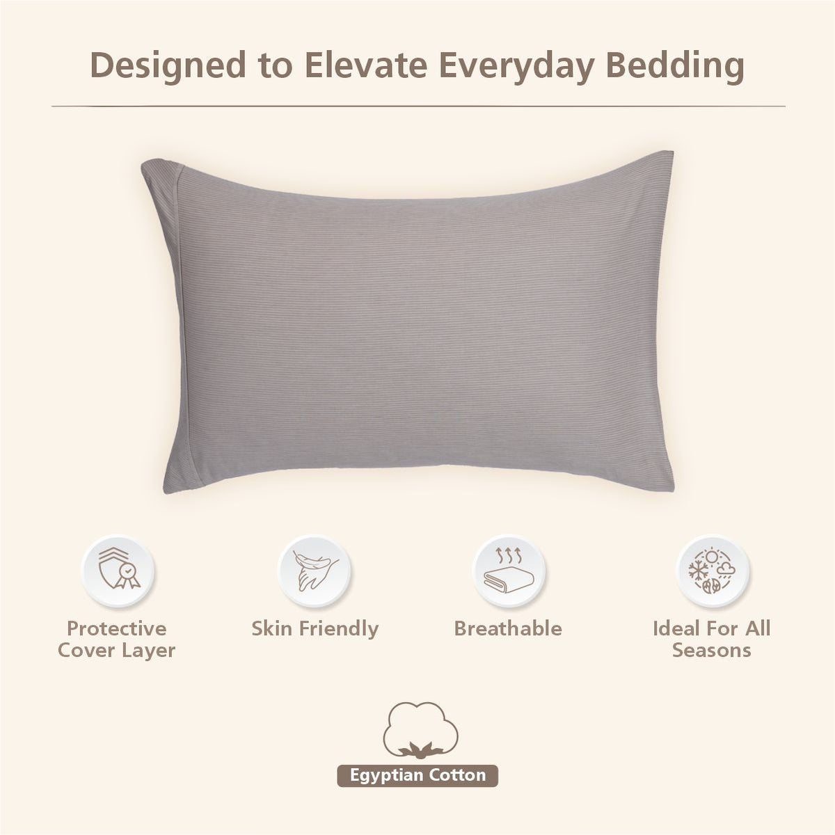 Pin Stripe Made With Egyption Cotton Ultra Soft Beige Pillow Case Set