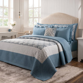 Quilt Set 100% Cotton 8Pcs Blue Damascene Imperial Grace
