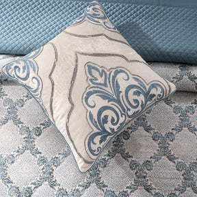 Quilt Set 100% Cotton 8Pcs Blue Damascene Imperial Grace