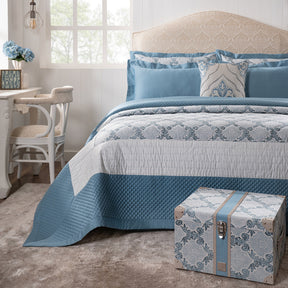 Quilt Set 100% Cotton 8Pcs Blue Damascene Imperial Grace