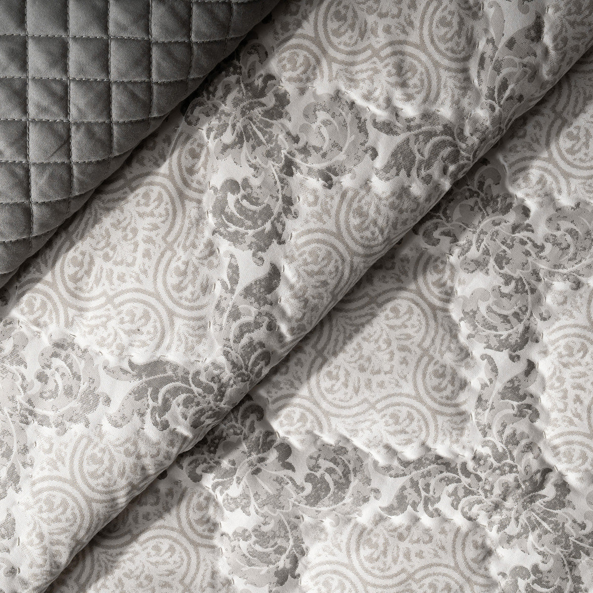 Quilt Set 100% Cotton 8Pcs Grey Damascene Imperial Grace