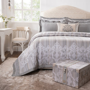 Quilt Set 100% Cotton 8Pcs Grey Veloura Imperial Grace