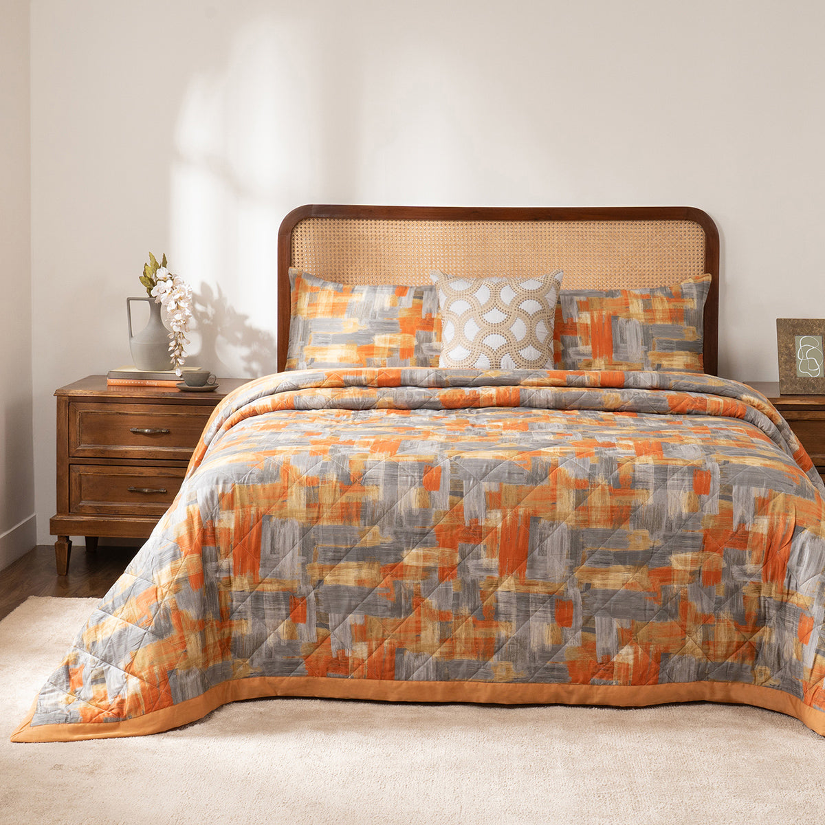 Quilt Set Ideal For Gifting Brush Strokes Quilt Set Rust