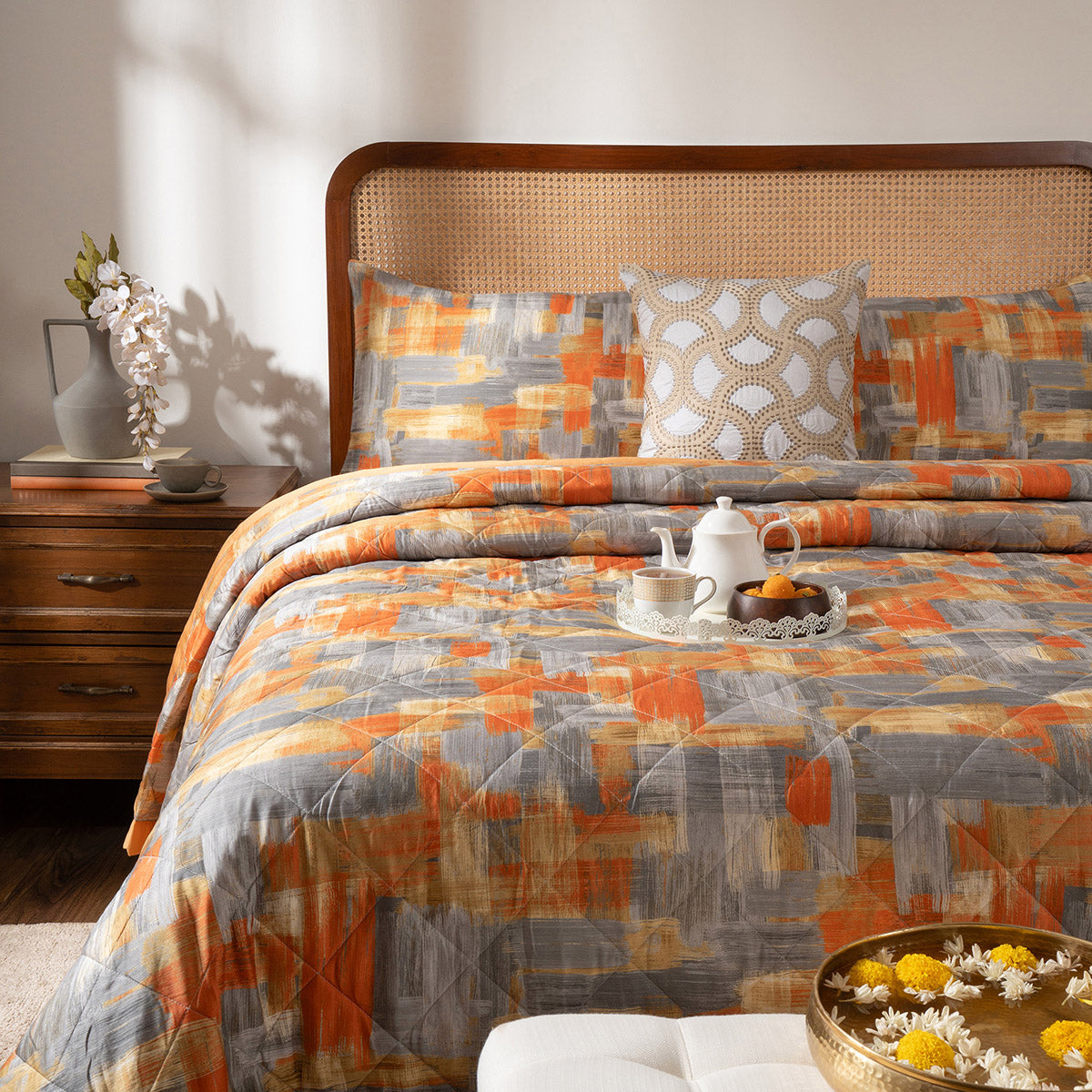 Quilt Set Ideal For Gifting Brush Strokes Quilt Set Rust