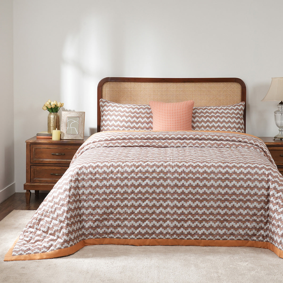 Quilt Set Ideal For Gifting Twisty Melange Quilt Set Rust