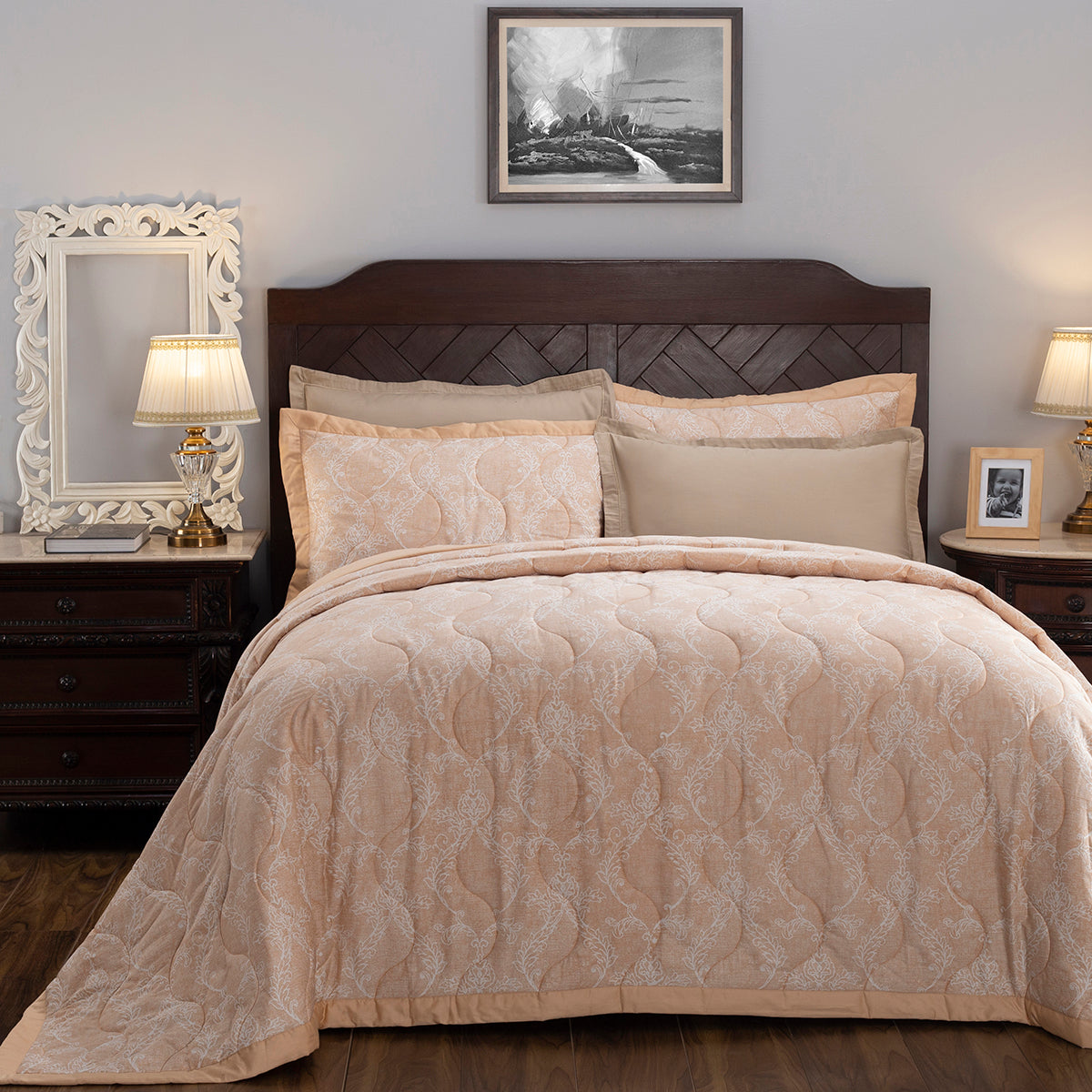 Nostalgic Attire Classic Cambric Peach Summer AC Quilt/Quilted Bed Cover/Comforter