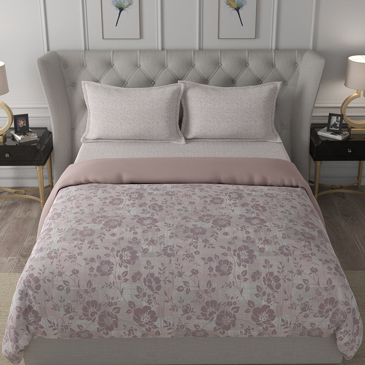 Backyard Patio Textured Floral Summer AC Quilt/Quilted Bed Cover/Comforter Brown