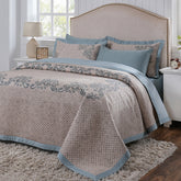 Classical Ornate Seamless Scroll Quilt/Quilted Bed Cover Blue