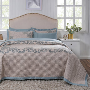 Classical Ornate Seamless Scroll Quilt/Quilted Bed Cover Blue