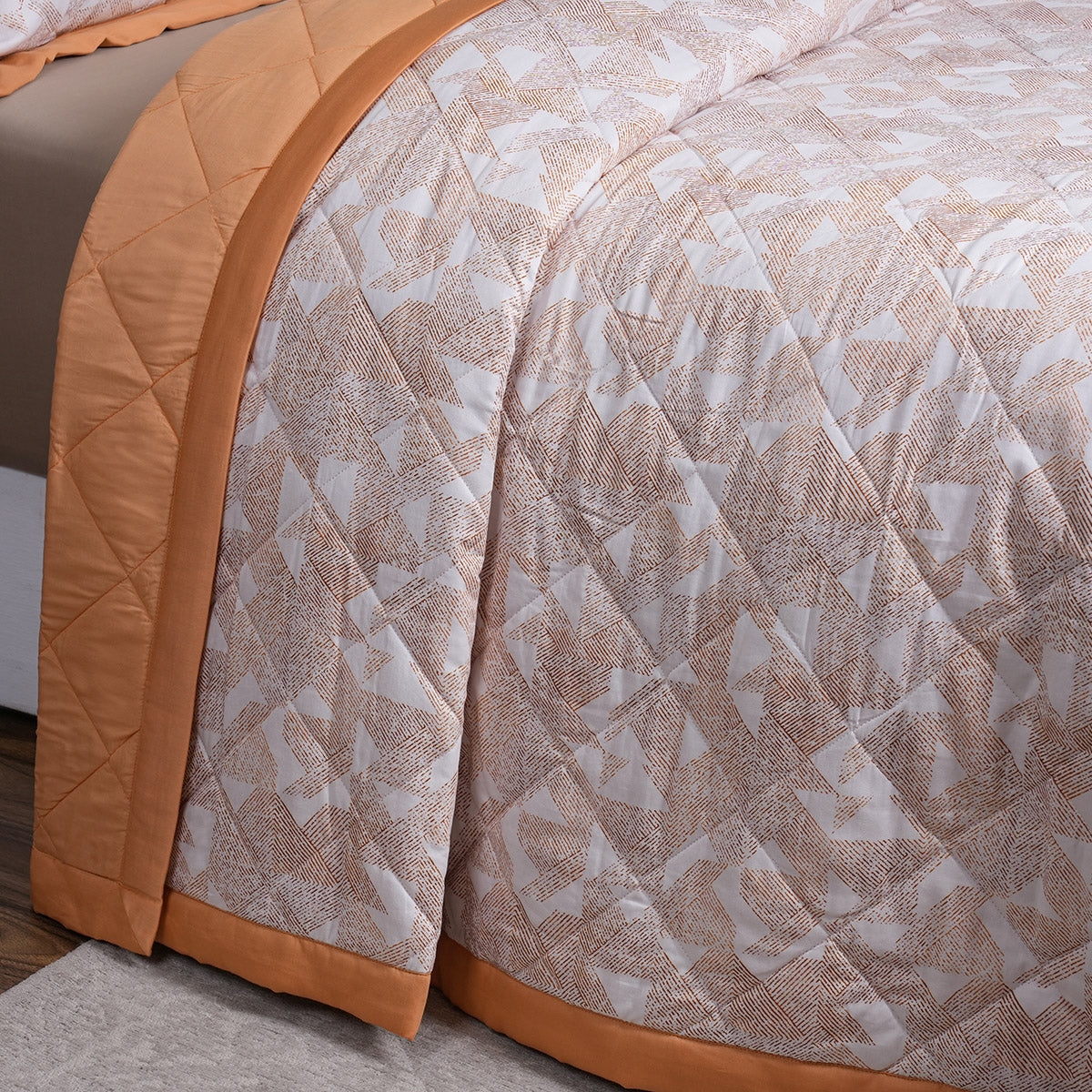 Eclectic Geo Triangle Quilt/Quilted Bed Cover Rust