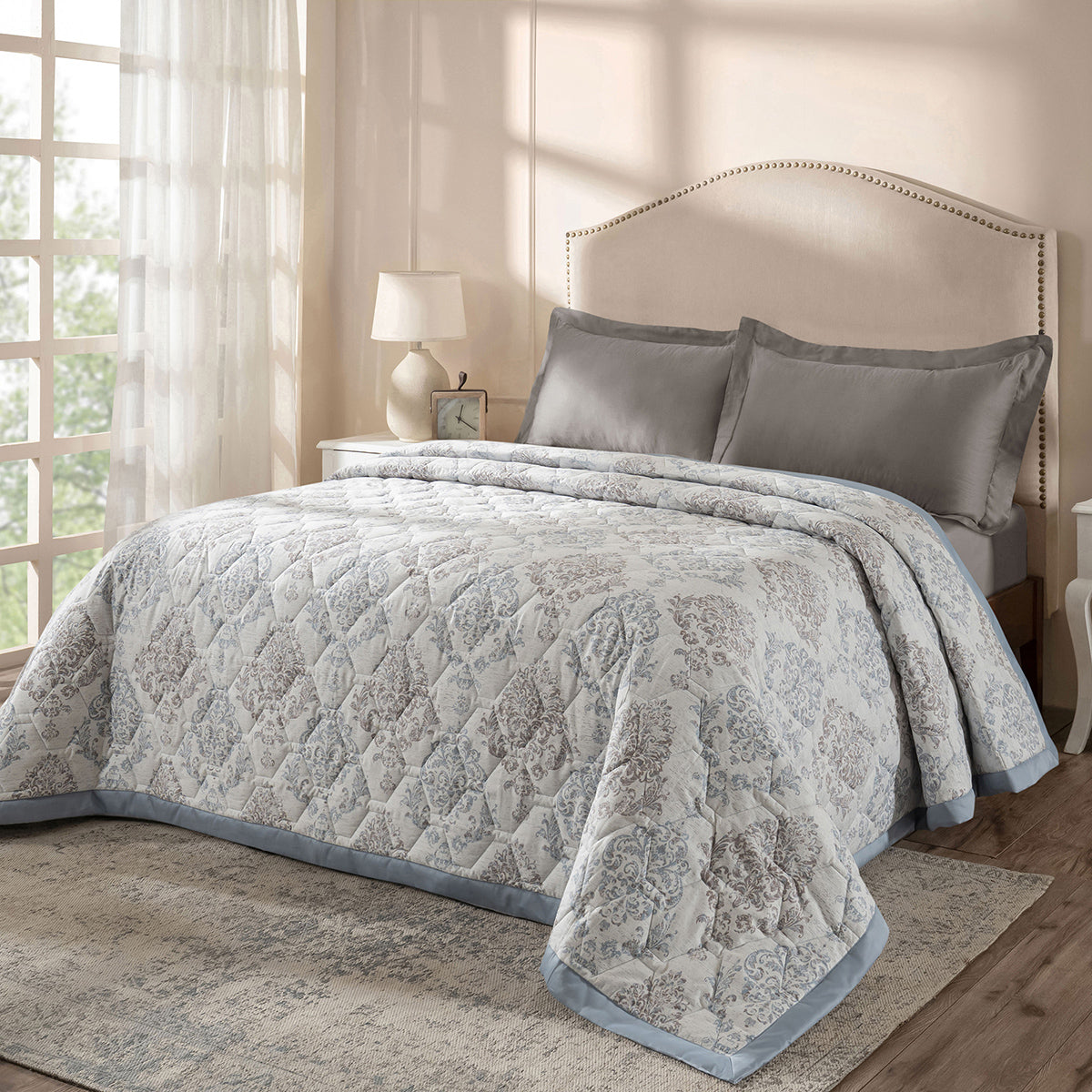 PBS Timeless Ornare Quilt/Quilted Bed Cover Dusty Blue