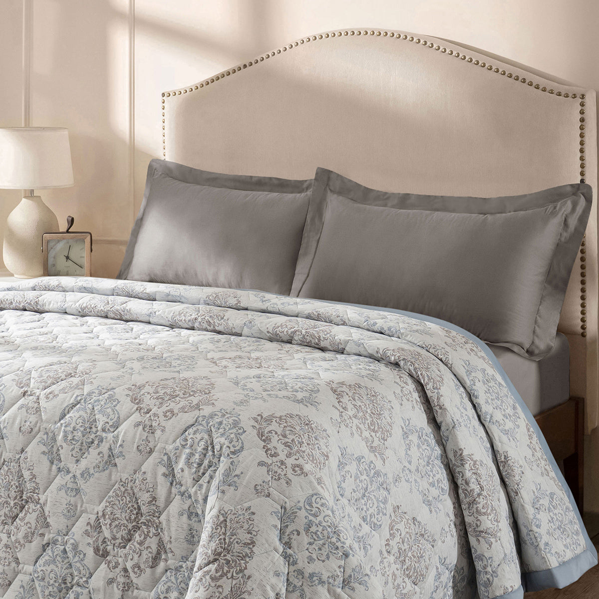 PBS Timeless Ornare Quilt/Quilted Bed Cover Dusty Blue