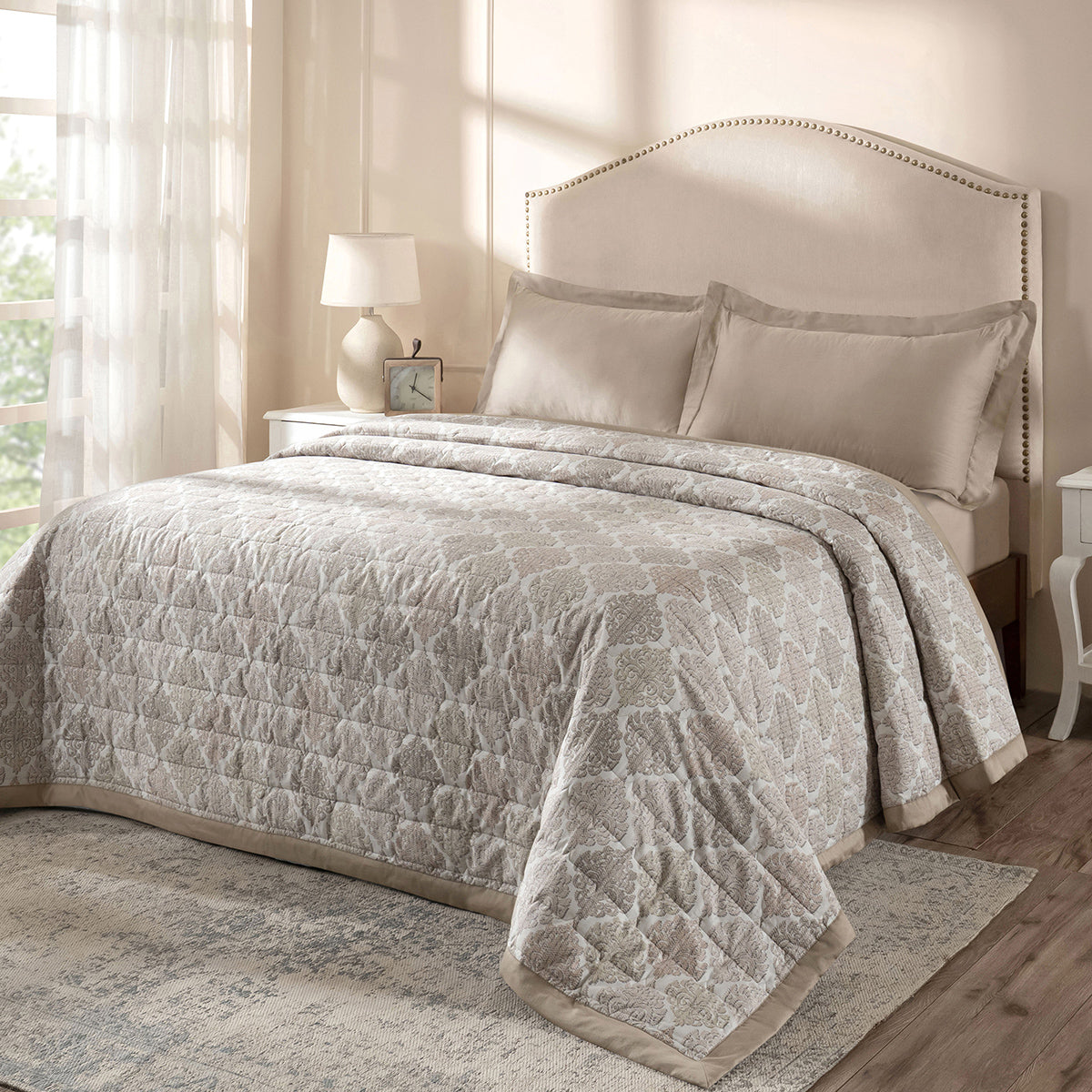 PBS Timeless Ornare Quilt/Quilted Bed Cover Peach
