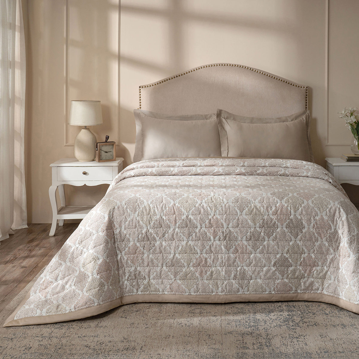 PBS Timeless Ornare Quilt/Quilted Bed Cover Peach