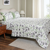 Sensory Bloom Myrtille 100% Cotton Green Bed Sheet with Pillow Case