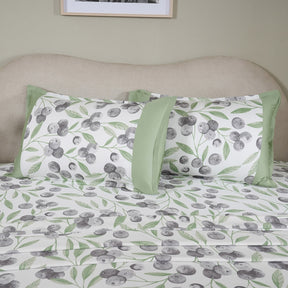 Sensory Bloom Myrtille 100% Cotton Green Bed Sheet with Pillow Case
