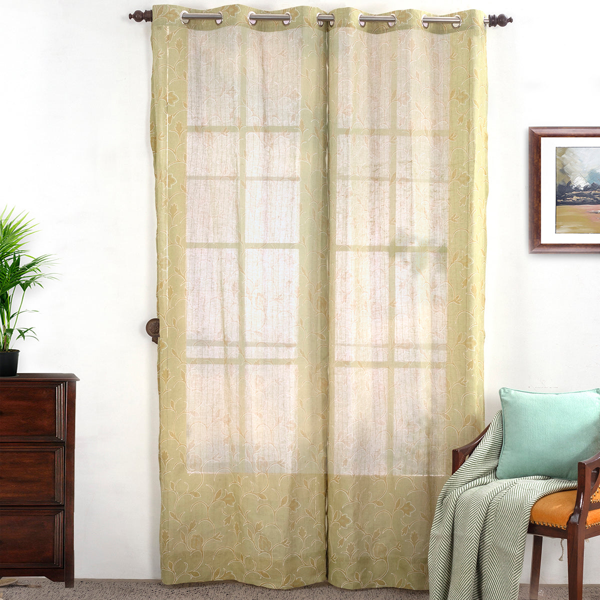 Sicilian Stripe Solid 2PC Gold Curtain Set