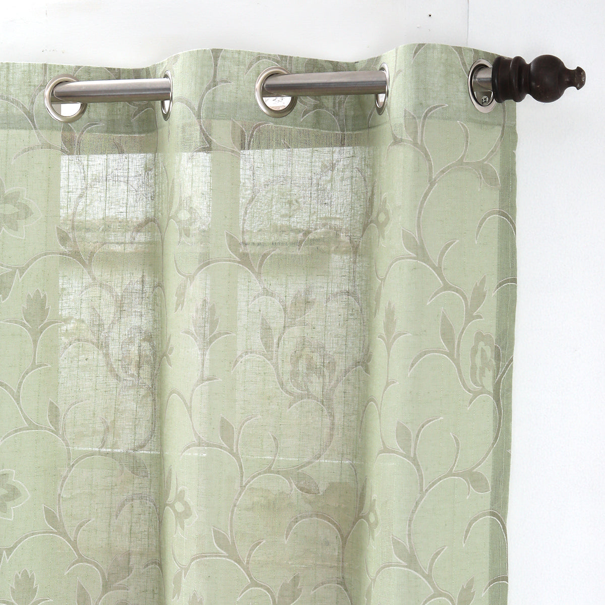 Sicilian Stripe Solid 2PC Green Curtain Set