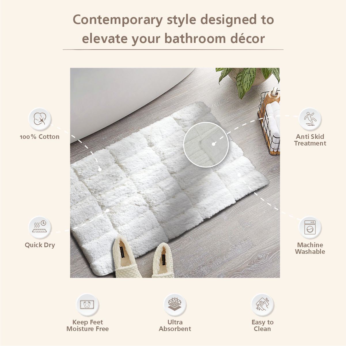 Slab Comose Tufted 100% Cotton 1PC Bath Mat
