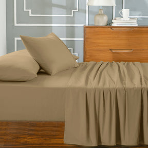 Slumber Plain Easy Care Percale 100% Cotton Yellow/Latte Crisp Bed Sheet with Pillow Case