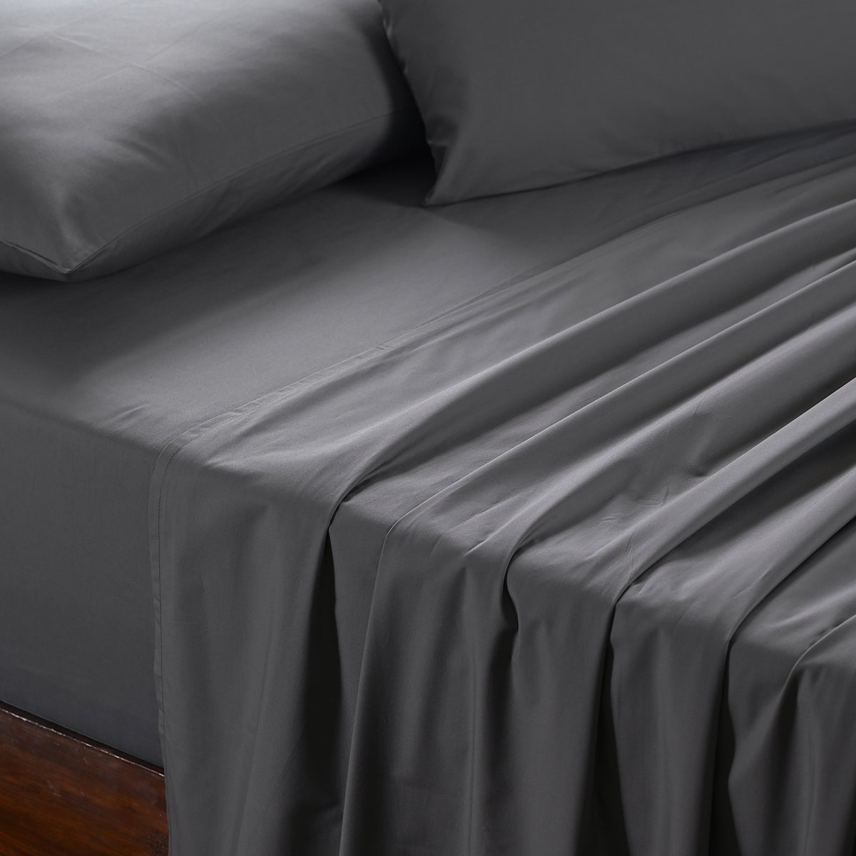Slumber Plain Easy Care Percale 100% Cotton Steel Grey Crisp Bed Sheet with Pillow Case