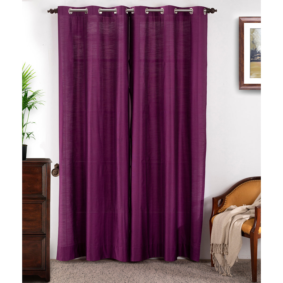 Tewly Tex Solid 2PC Purple Curtain Set