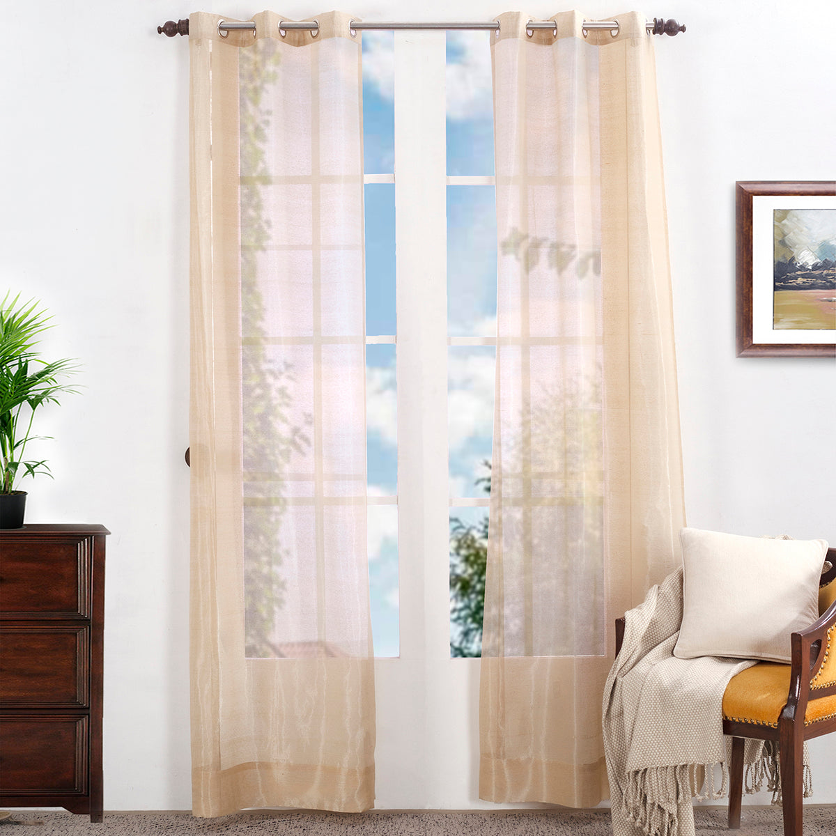 Tidy Silk Solid 2PC Gold Curtain Set
