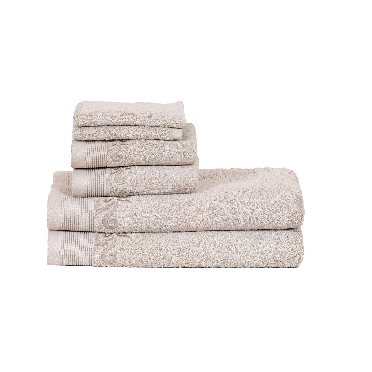Classic Trope Embroidery 100% Cotton Towel Set Neutral