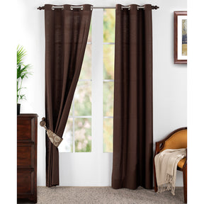 Tussah Silk Solid 2PC Brown Curtain Set
