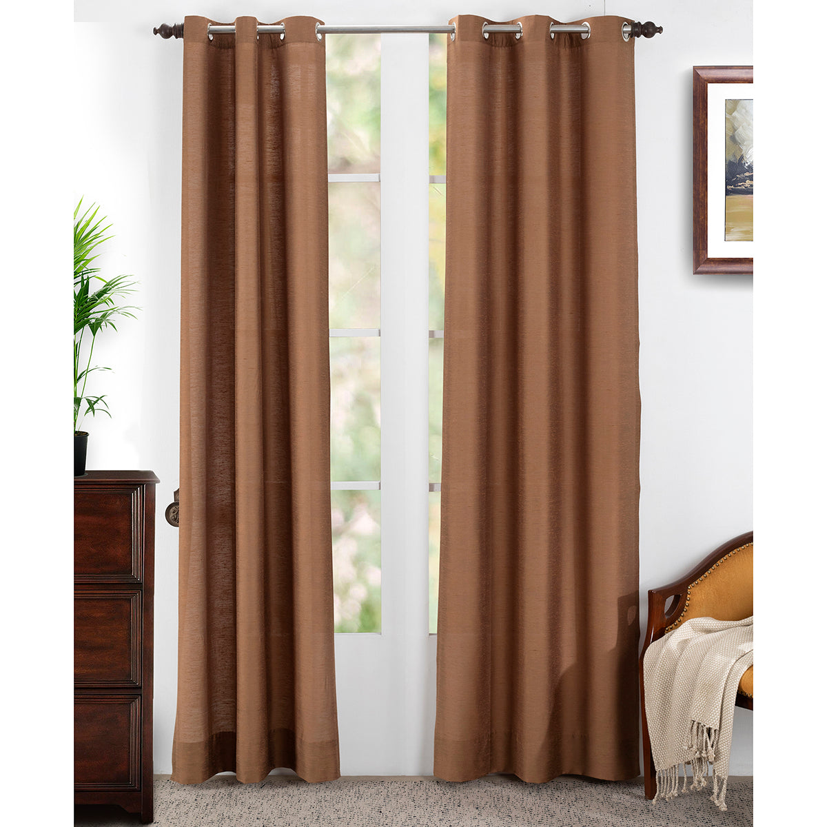Tussah Silk Solid 2PC Orange Curtain Set
