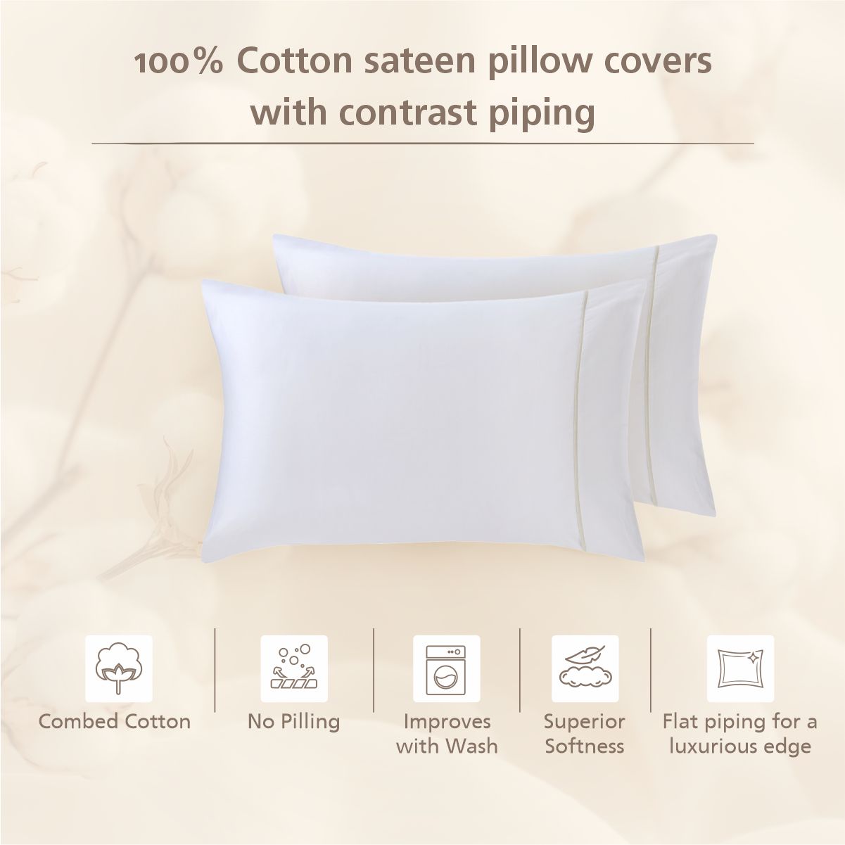 Viola 100%Cotton Solid Blue Pillow Case Set