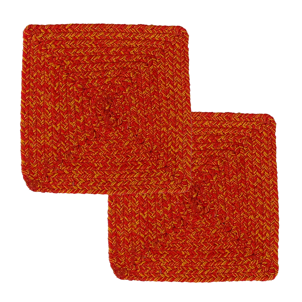 Braided Square Hand Made 100% Cotton Orange 2PC Hot Pad Set