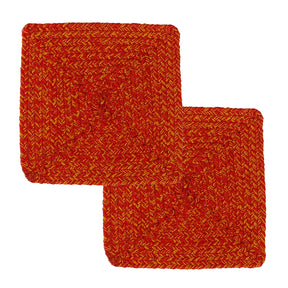 Braided Square Hand Made 100% Cotton Orange 2PC Hot Pad Set