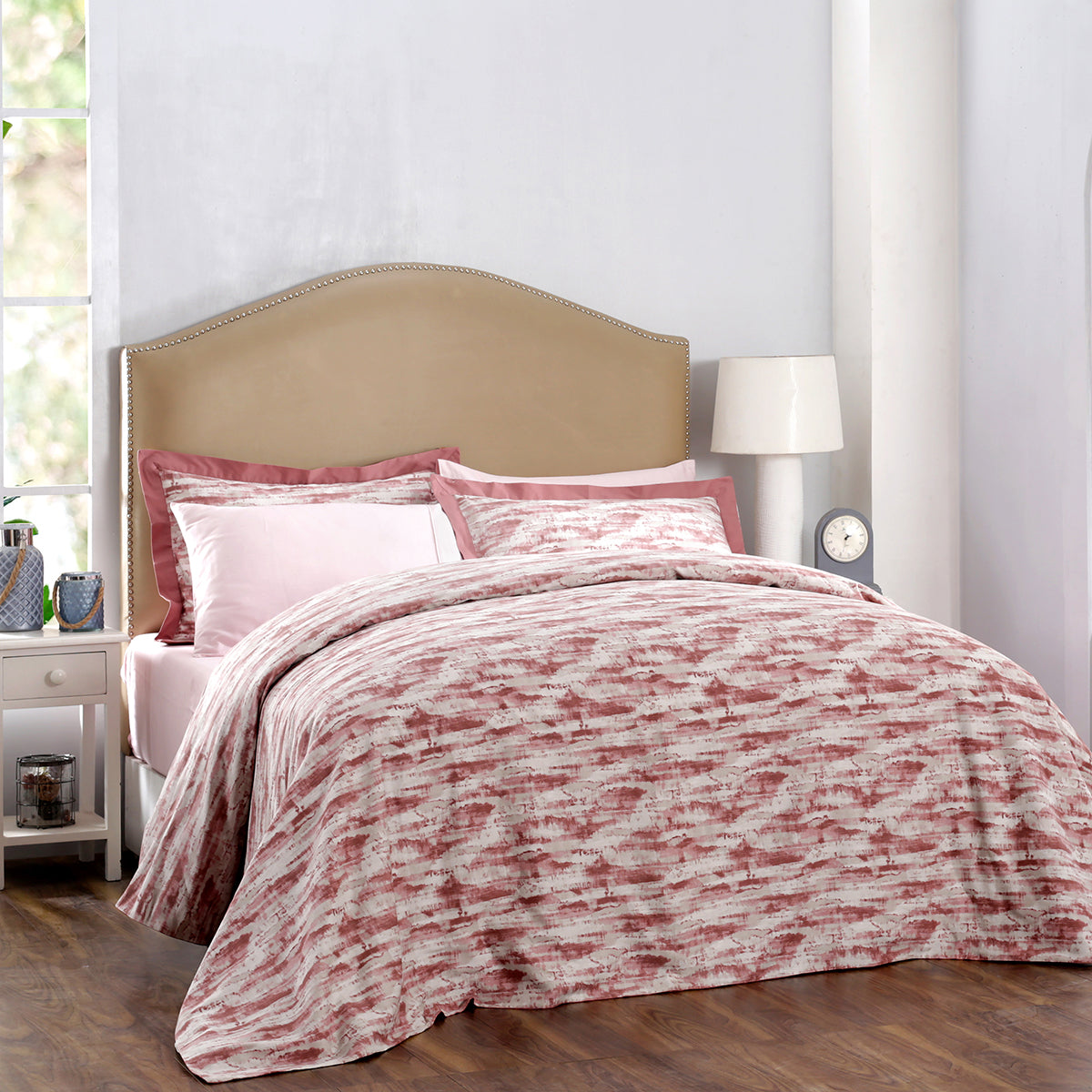 Meyer Textura Plain & Printed Reversible 100% Cotton Super Soft Red Duvet Cover with Pillow Case