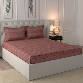 Glam Craze Print 144TC Cotton Maroon Bedsheet Set