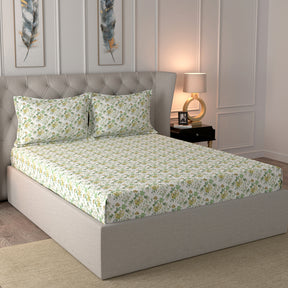 Glam Hamilton Print 144TC Cotton Yellow Bedsheet Set