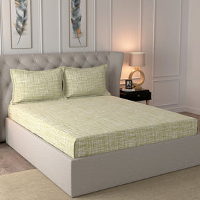 Glam Trace Printed 200 TC 100% Cotton Green Bed Sheet