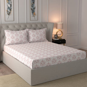 Glam Chelsia Printed 200 TC 100% Cotton Red Bed Sheet