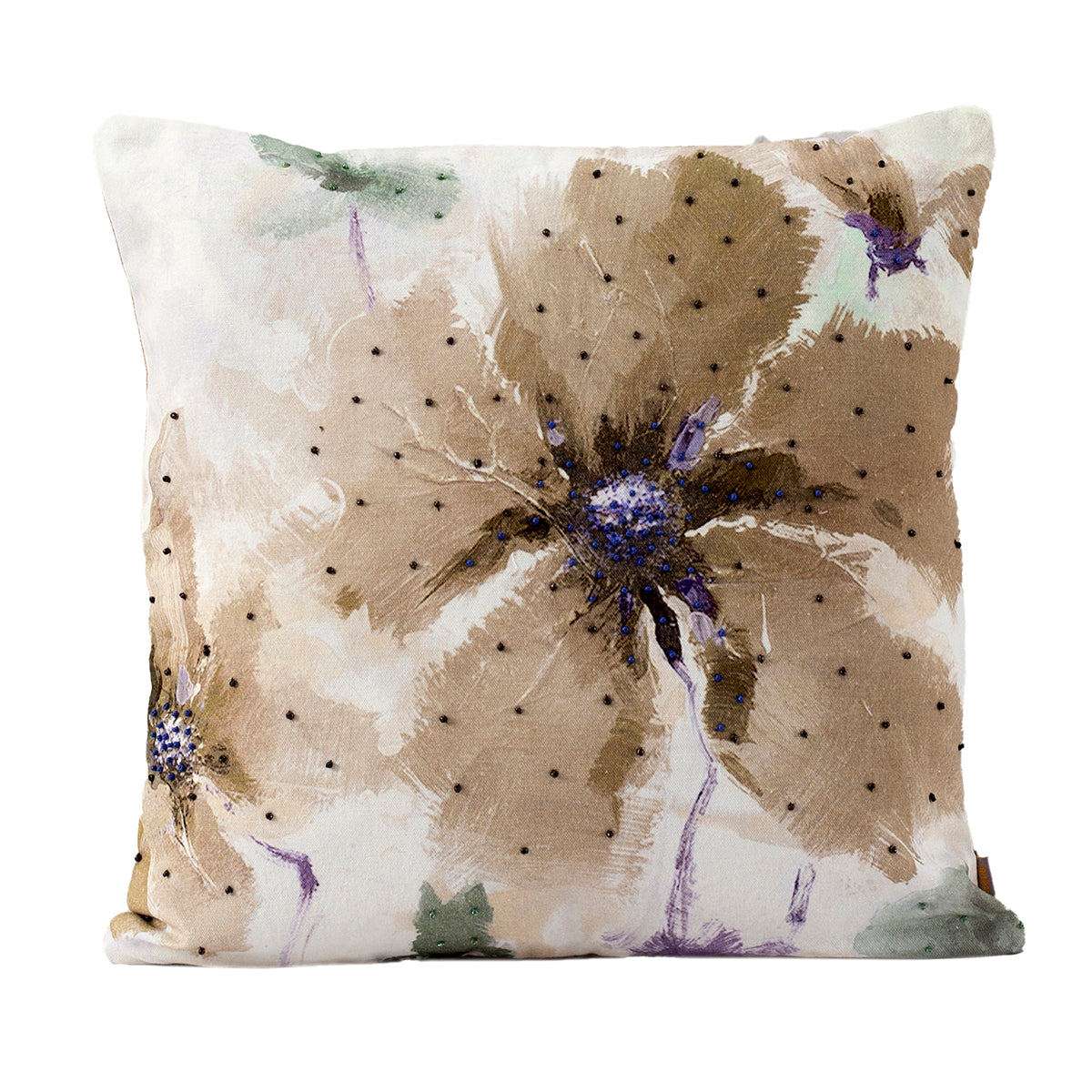 Rurban Divine Exotica Digital Printed and Hand Embroidered 100% Cotton Neutral Cushion Cover