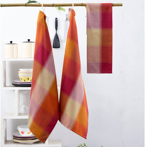 Herring Bone Plaid Red/Cream 3 Pc Towel