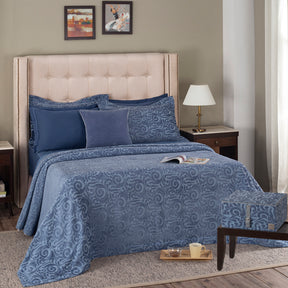 Grandeur Vint Classic  100% Cotton Blue Jacquard Bed Cover Set