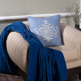Grandeur VintFlow Handwork Hand Embridery 100% Cotton Blue Cushion Cover