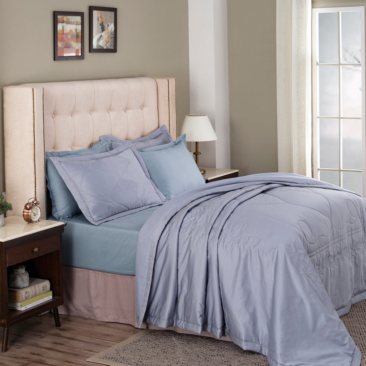 Grandeur Vintage Floret Summer AC Quilt/Quilted Bed Cover/Comforter Blue