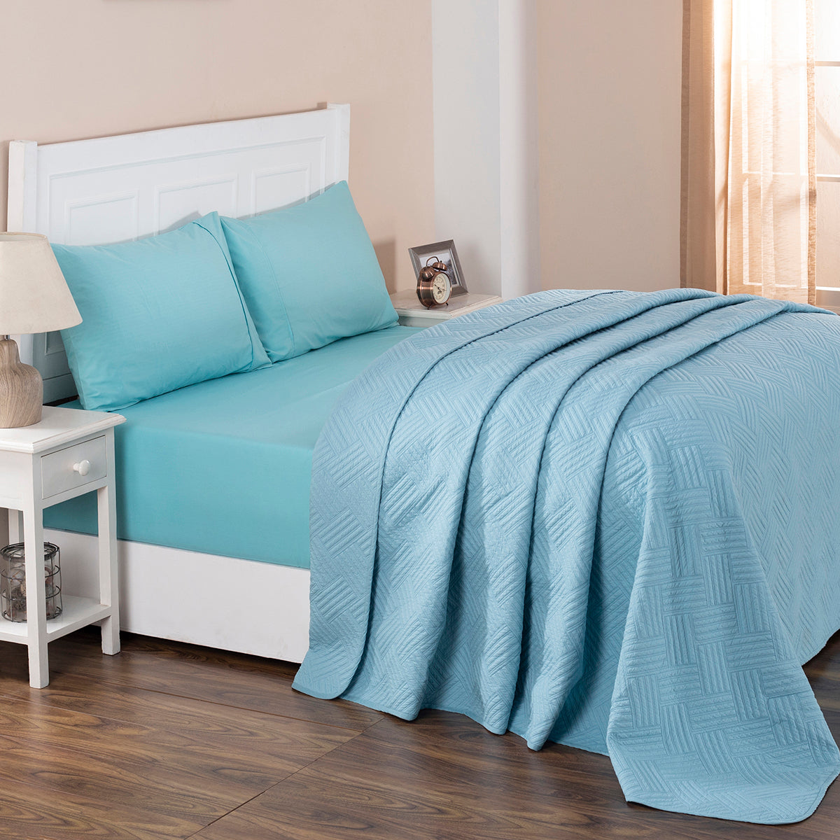 Eliott Summer AC Quilt/Quilted Bed Cover/Comforter Aqua