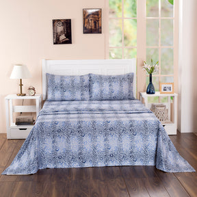 Folklore Transition Ombre Bonanza Printed 100% Cotton Blue Ultra Soft Bed Sheet