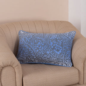 Folklore Transition Faded Flora 100%Cotton Blue Flock Printed Cushion Cover
