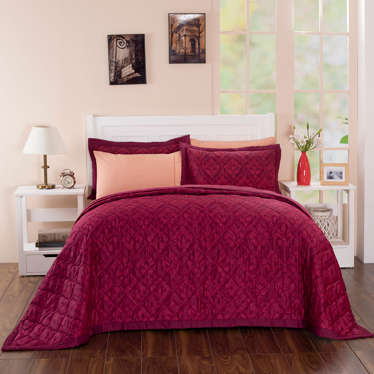 Folklore Transition Diamond Festivity Summer AC Quilt/Quilted Bed Cover/Comforter Red
