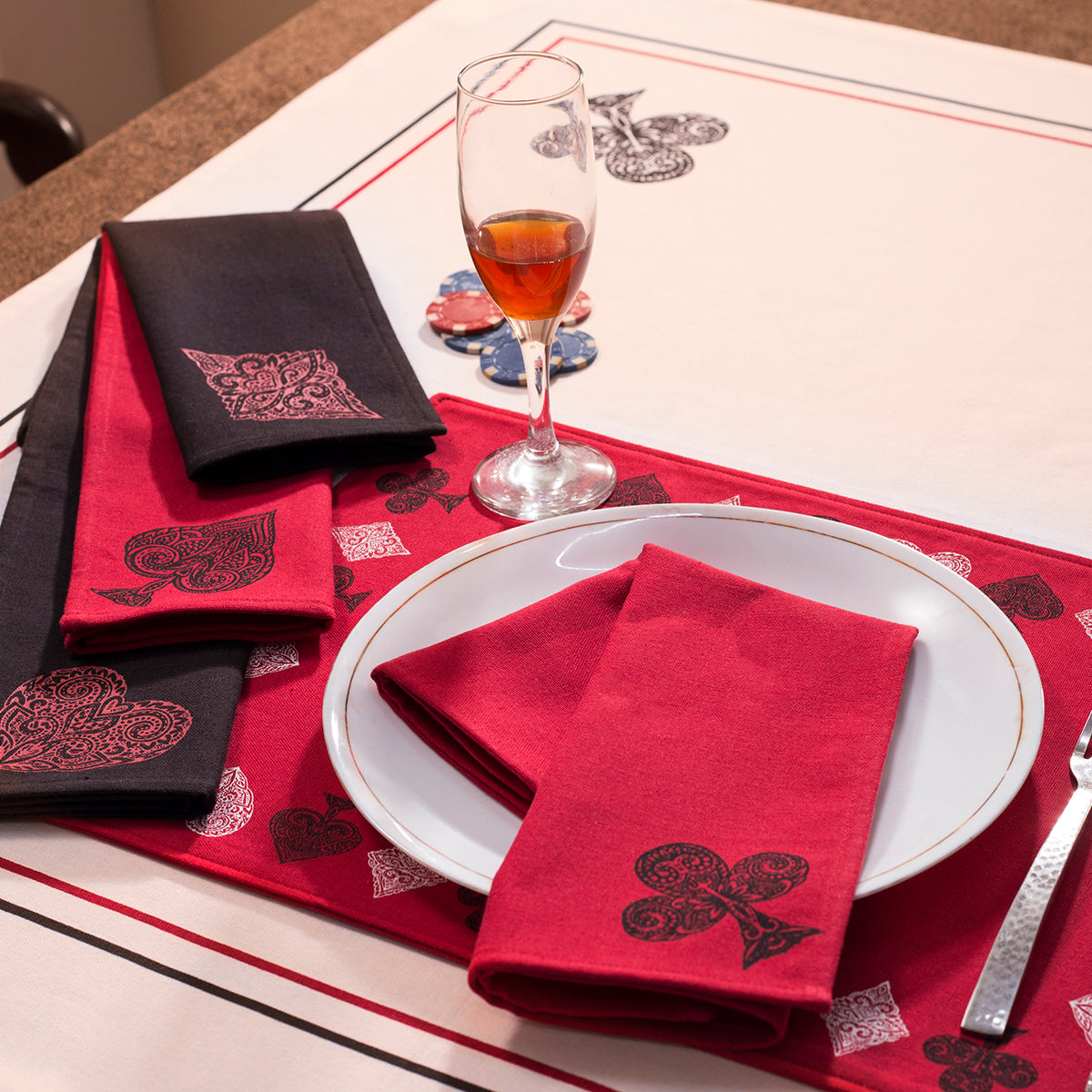 Four Suits Printed 4 Pc Napkin Set